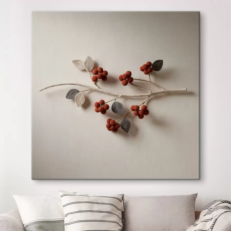 Wandbilder Ein dekorativer Zweig mit strukturierten Beeren und Blättern im Stil der zeitgenössischen Kunst s50016