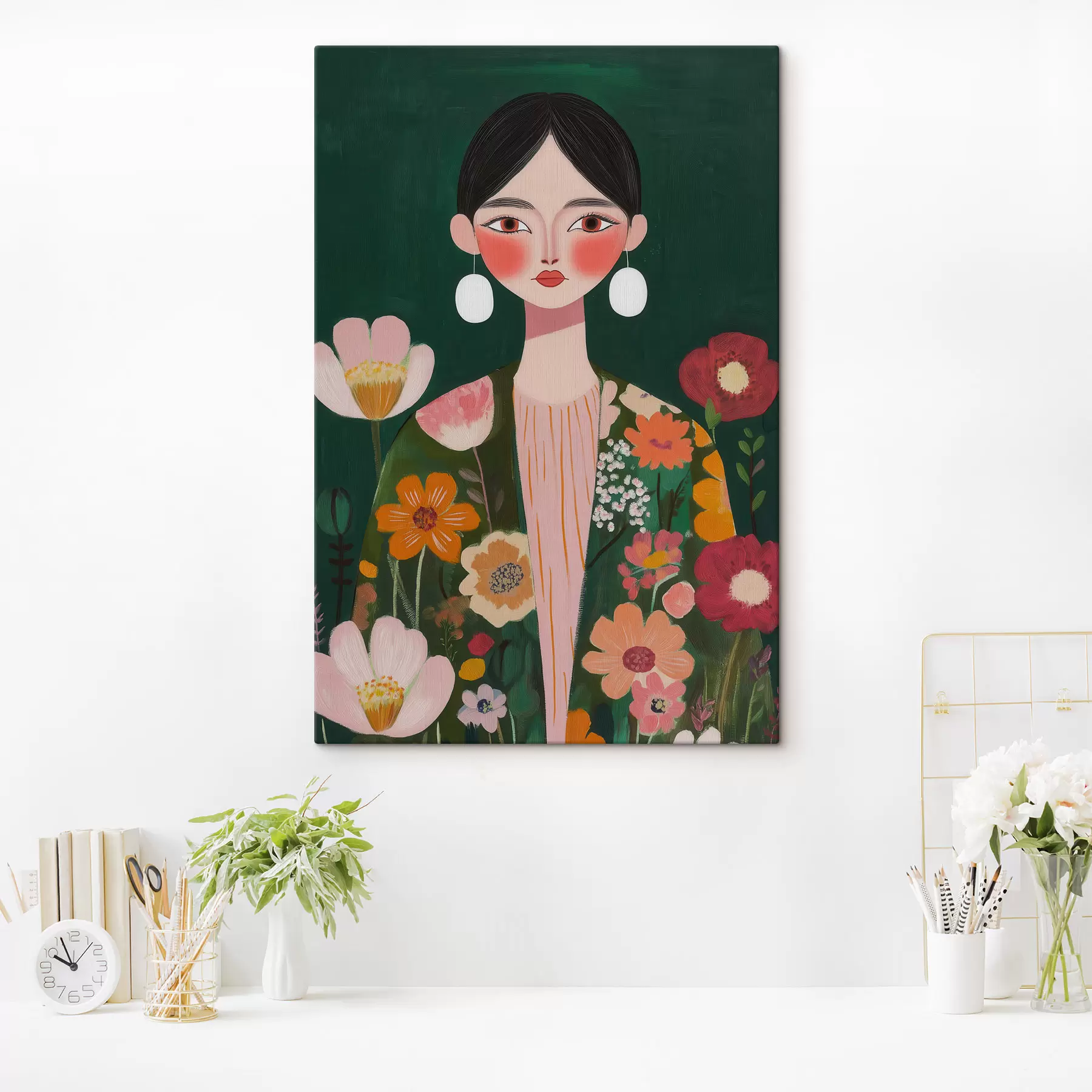Wandbilder Mädchen inmitten von Blumen s50814