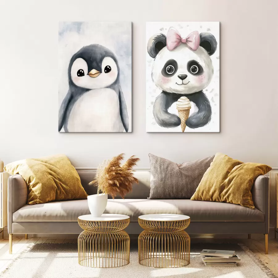 Wandbilder Pinguin und Panda mit Eis m31014