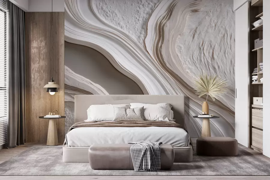 Fototapete Imitation von wellenförmig strukturiertem Putz in creme-beigen Farbtönen mit 3D-Effekt w10042
