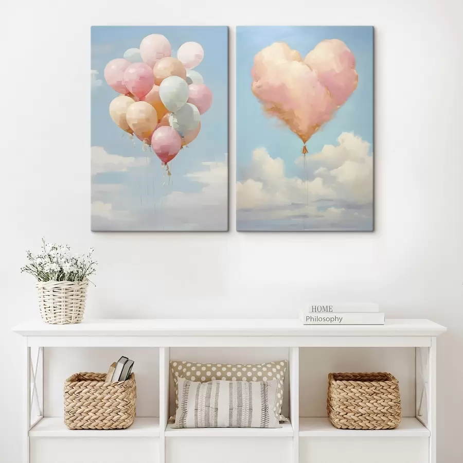 Wandbilder Herz und Luftballons, Imitationsgemälde m31030