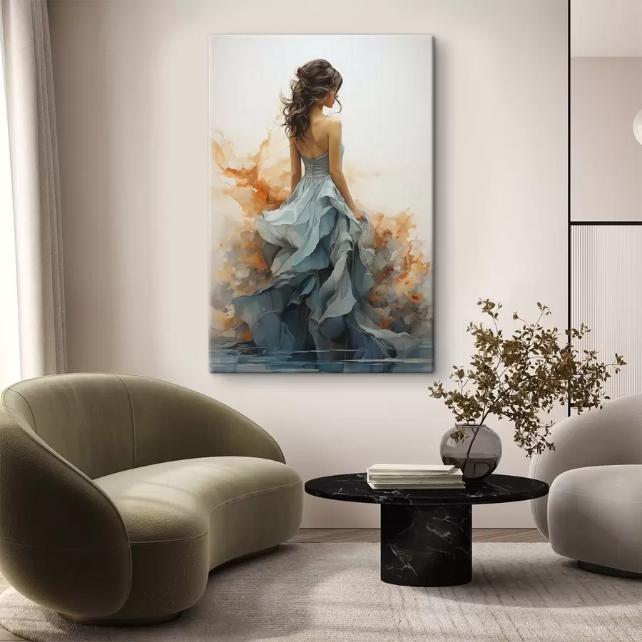 Wandbilder Frau in einem wallenden blauen Kleid s50747