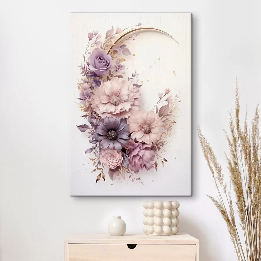 Wandbilder Violetter Halbmond mit Pfingstrosen s50760