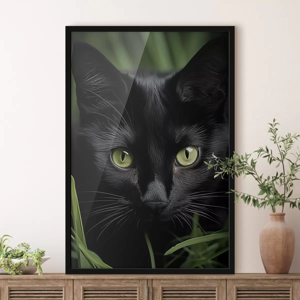 Poster Der Blick der schwarzen Katze in den Tropen f50761