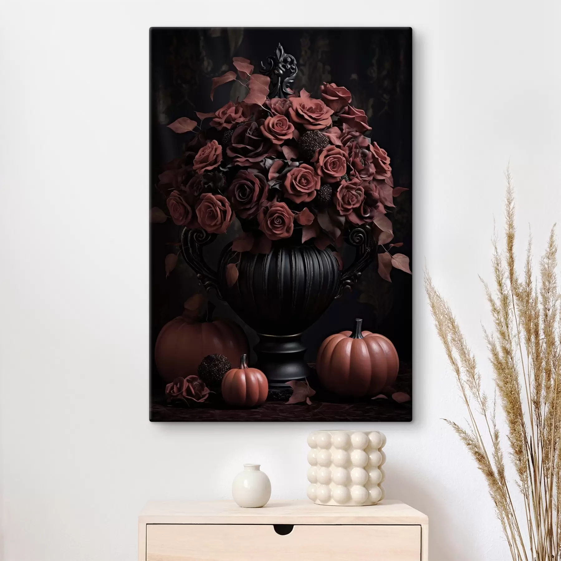 Wandbilder Rosen und Herbstkürbisse s50913