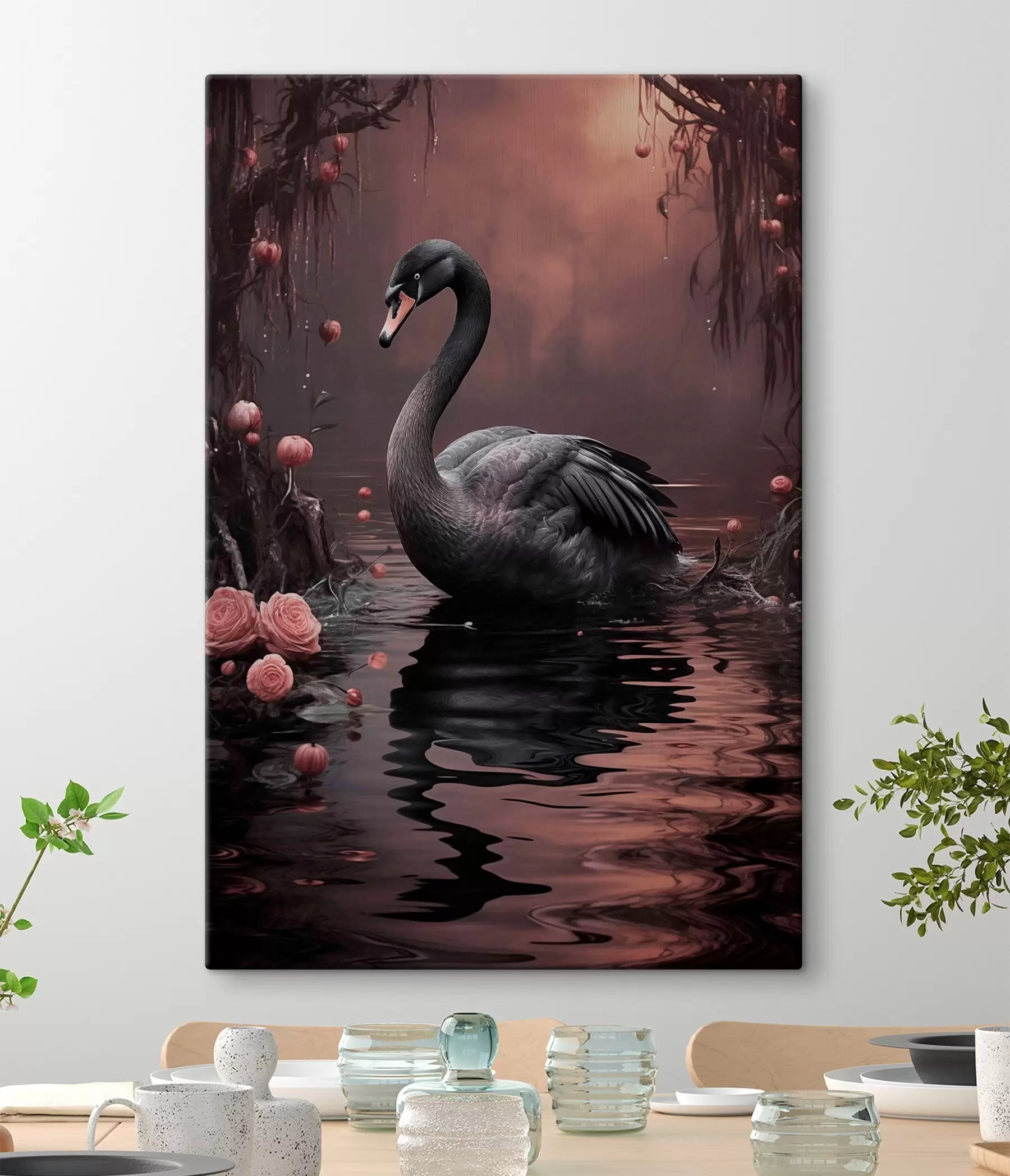 Wandbilder Schwarzer Schwan auf der Seeoberfläche s50917