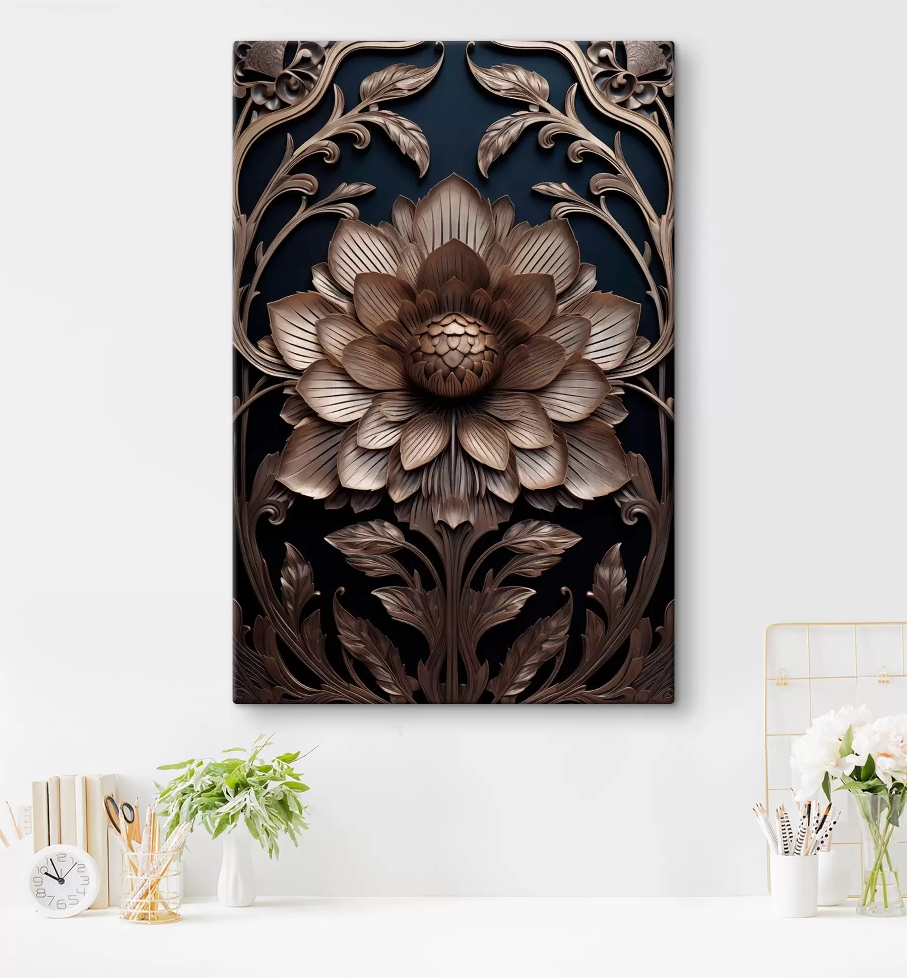 Wandbilder Geschnitztes Monogramm mit 3D-Blume s50919