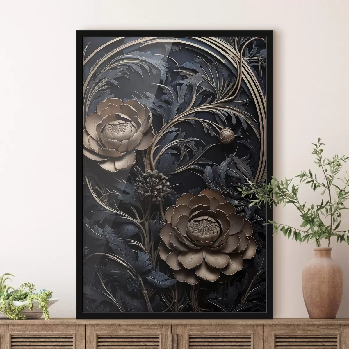 Poster Reliefverzierung aus Bronze mit Blumen f50918