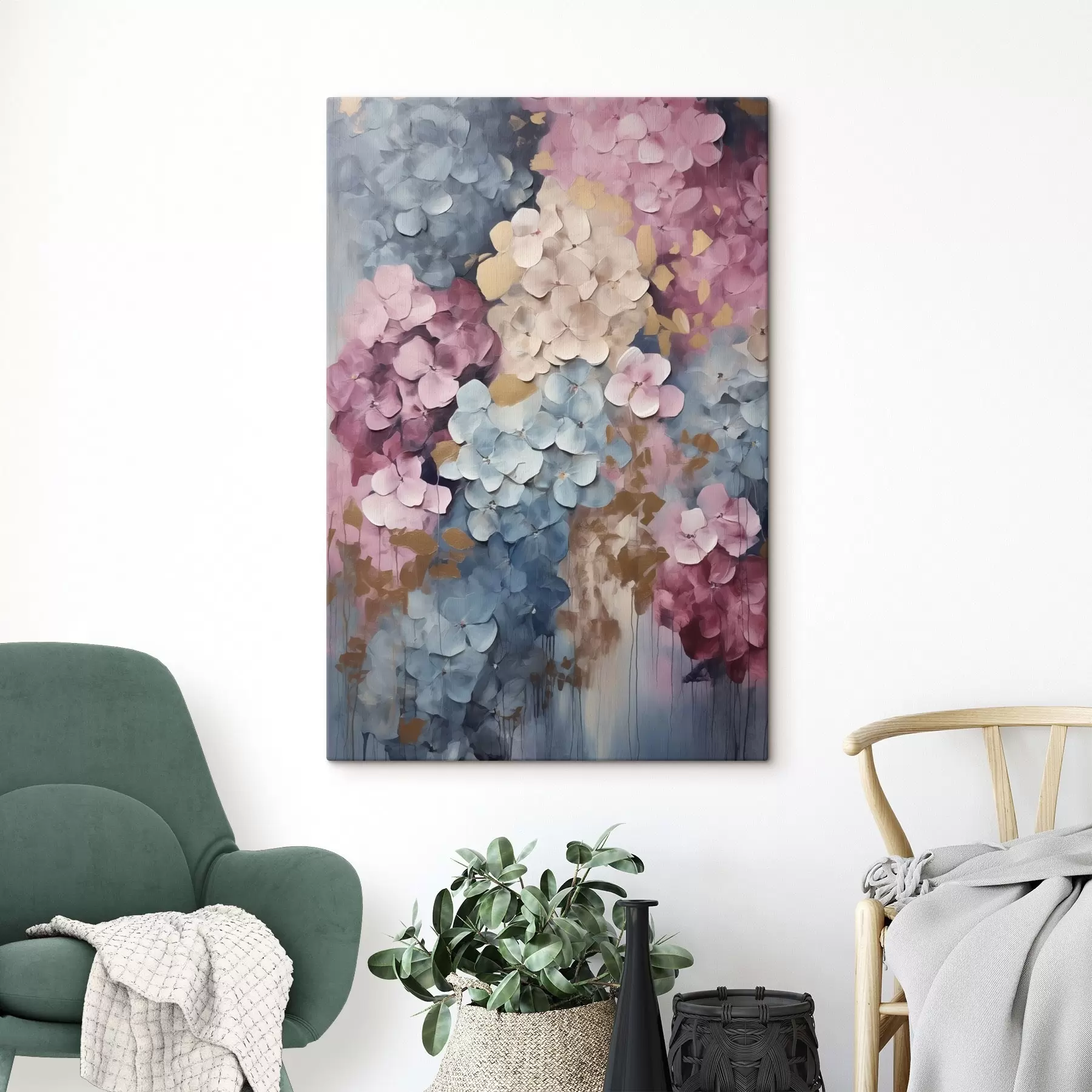 Wandbilder Hortensien vor Rosa s50968