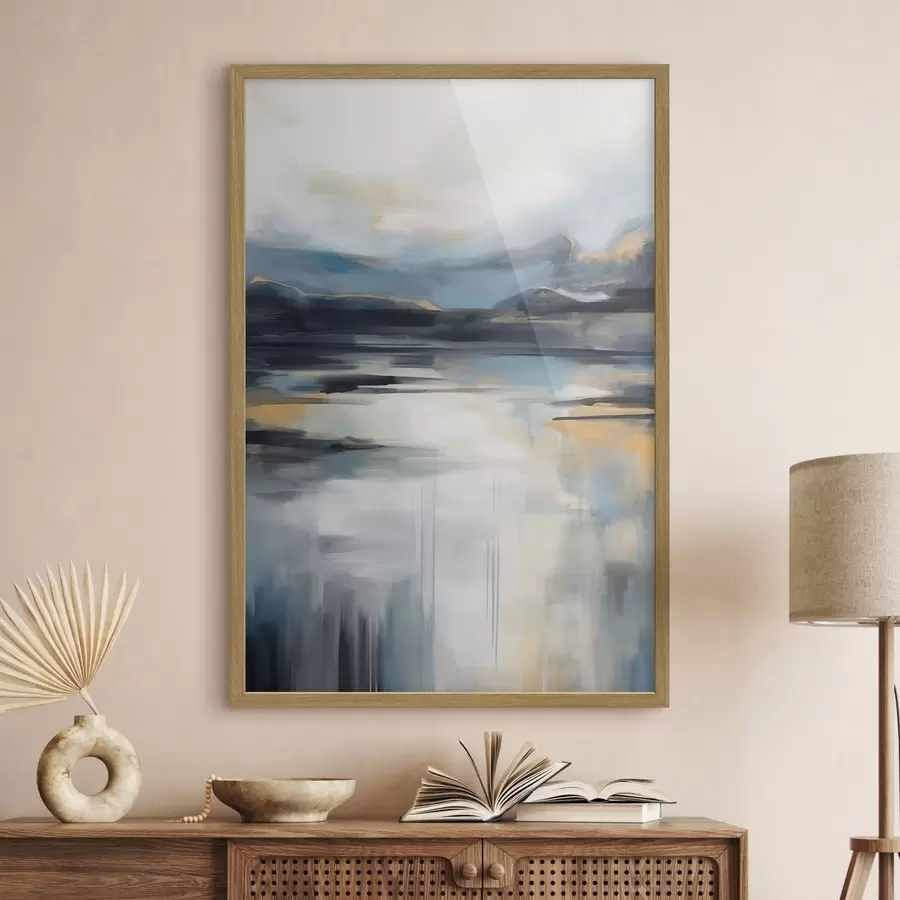 Fototapete Abstrakte Landschaft mit Blau, Grau und Gelb, als strukturierte Malerei-Imitation f50946