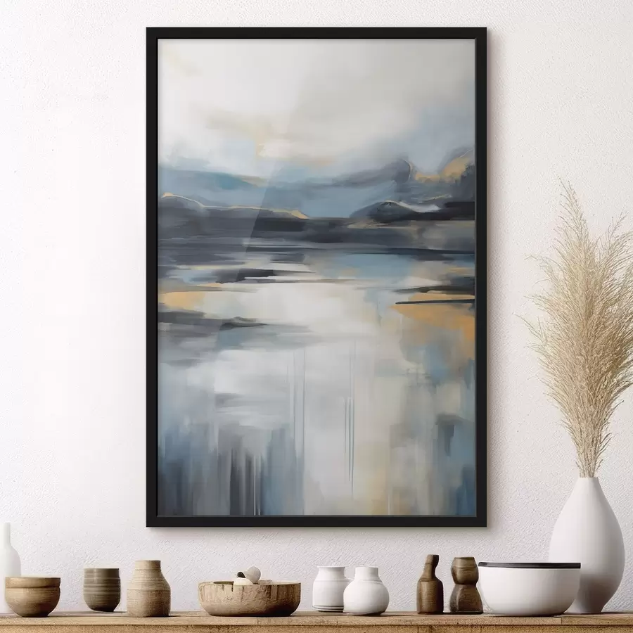 Fototapete Abstrakte Landschaft mit Blau, Grau und Gelb, als strukturierte Malerei-Imitation f50946