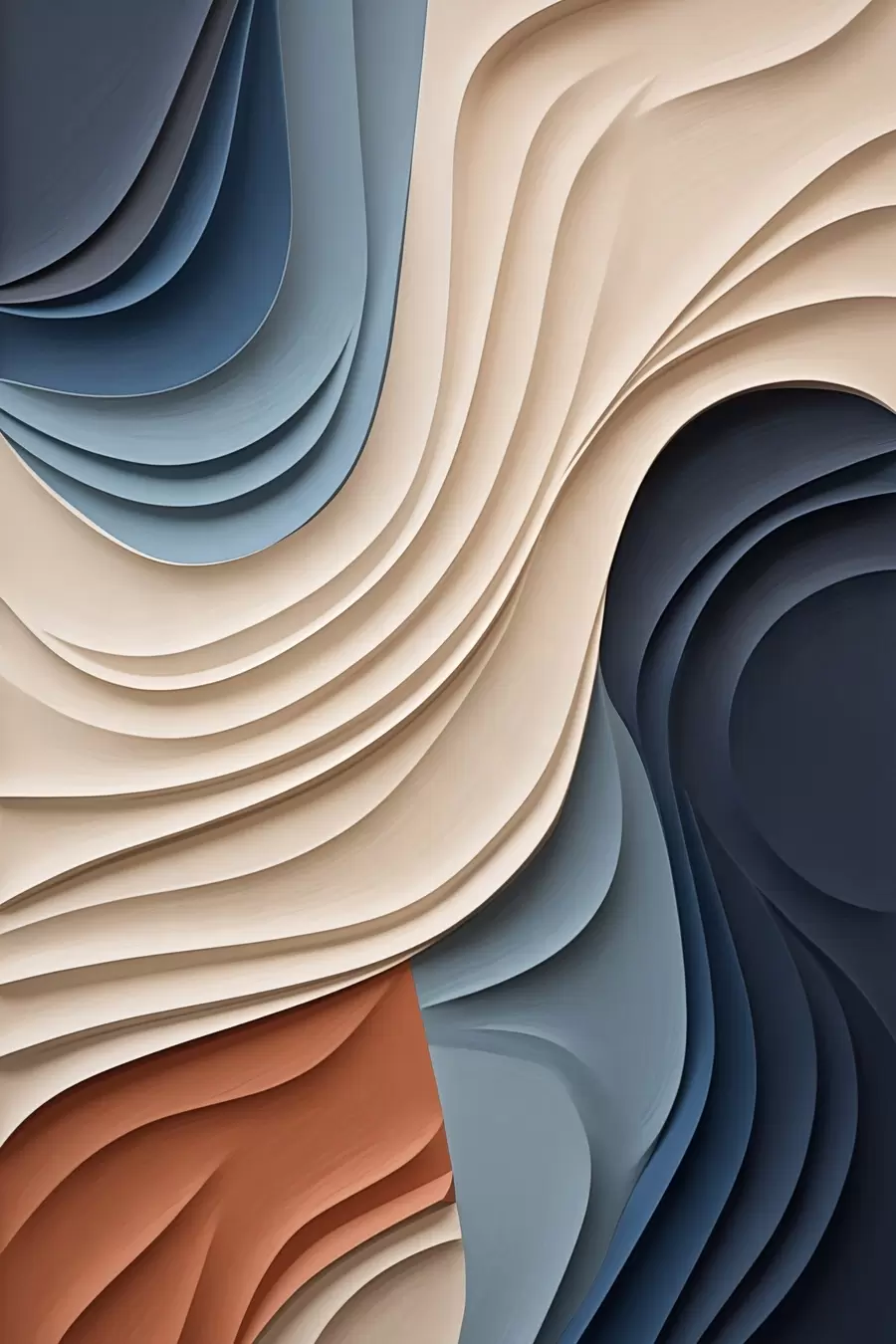 Fototapete Abstrakte, wellenförmige Schichten in Creme-, Blau- und Orangetönen, strukturierte moderne Kunst f50949