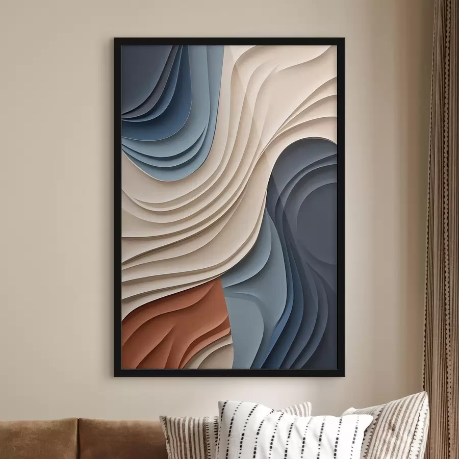 Fototapete Abstrakte, wellenförmige Schichten in Creme-, Blau- und Orangetönen, strukturierte moderne Kunst f50949