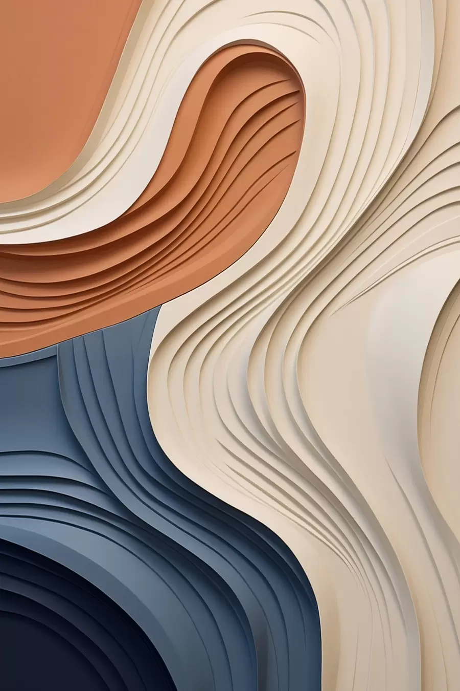 Fototapete Abstrakte, wellenförmige Schichten in Creme-, Blau- und Orangetönen, strukturierte moderne Kunst f50950