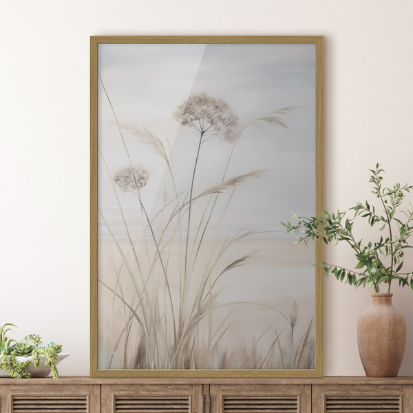 Poster Hohes, trockenes Gras und Blumen in gedeckten Beige- und Weißtönen, weicher, unscharfer Hintergrund, Posters Natur, f50973wo : Uwalls