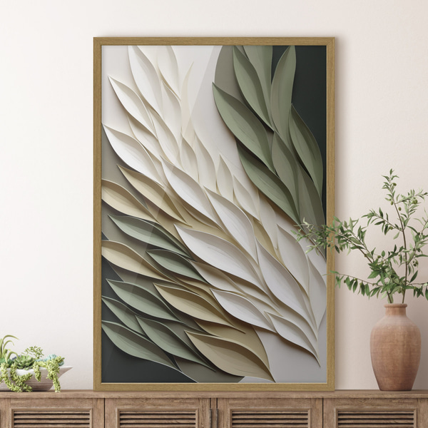 Poster Abstrakte Blätter vor grünem Hintergrund, mit vielschichtigen Texturen und Schatten, Posters Natur, f50976wo : Uwalls