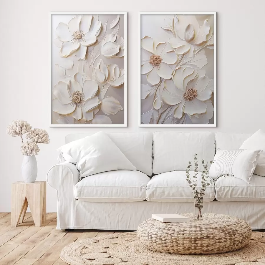 Fototapete Cremefarbene Blüten mit strukturierten Blütenblättern, sanfter, heller Hintergrund d31045