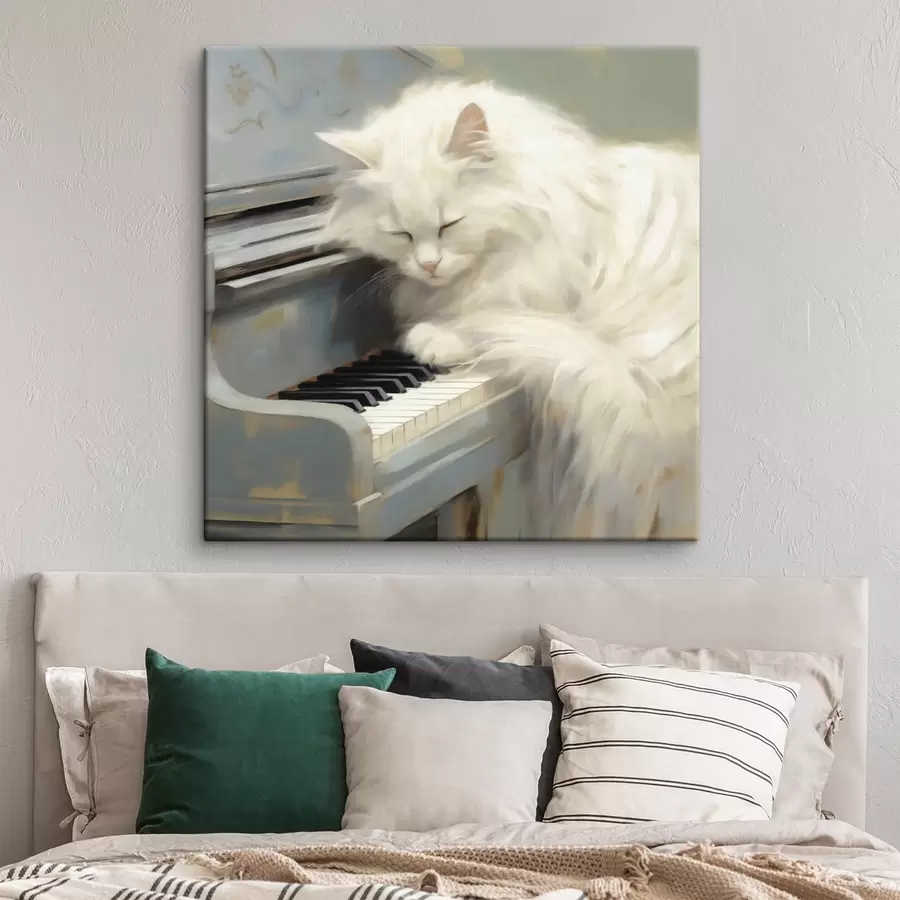 Wandbilder Katze, die auf Klaviertasten schläft, Gemäldeimitation s50990