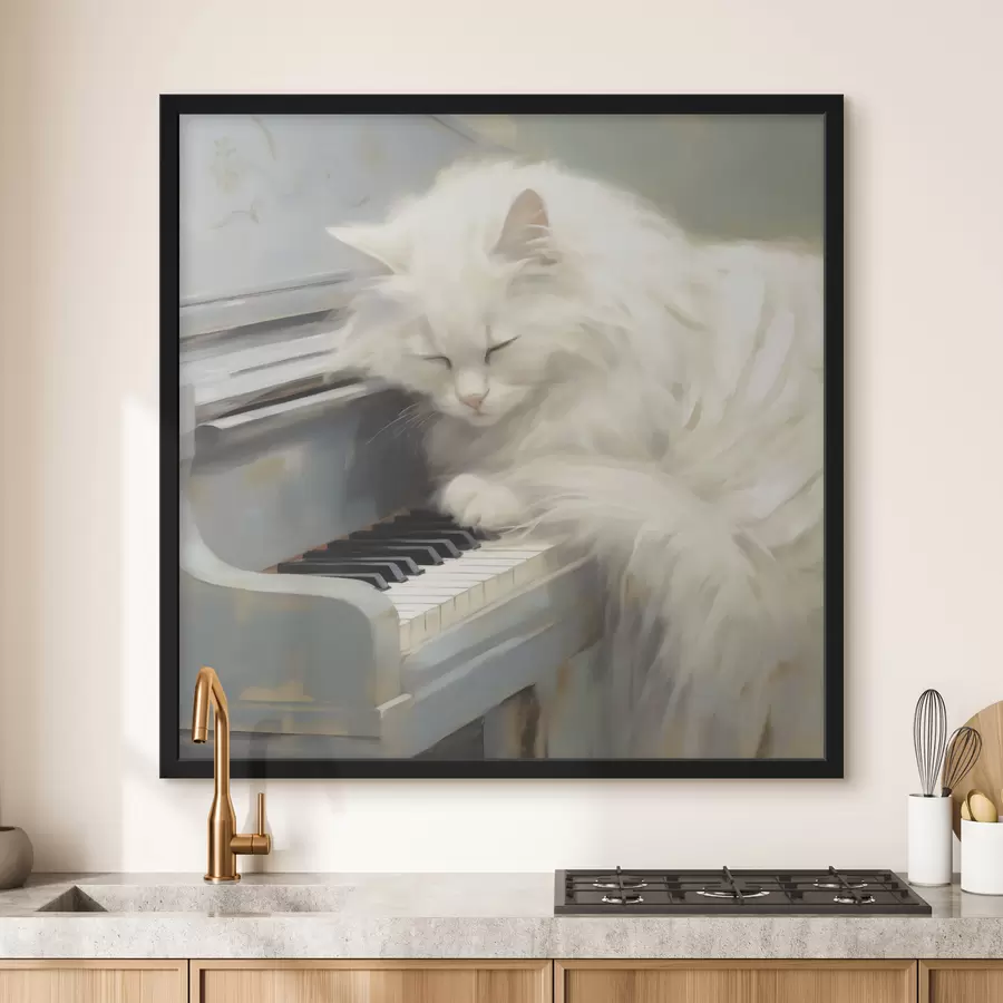 Fototapete Katze, die auf Klaviertasten schläft, Gemäldeimitation f50990