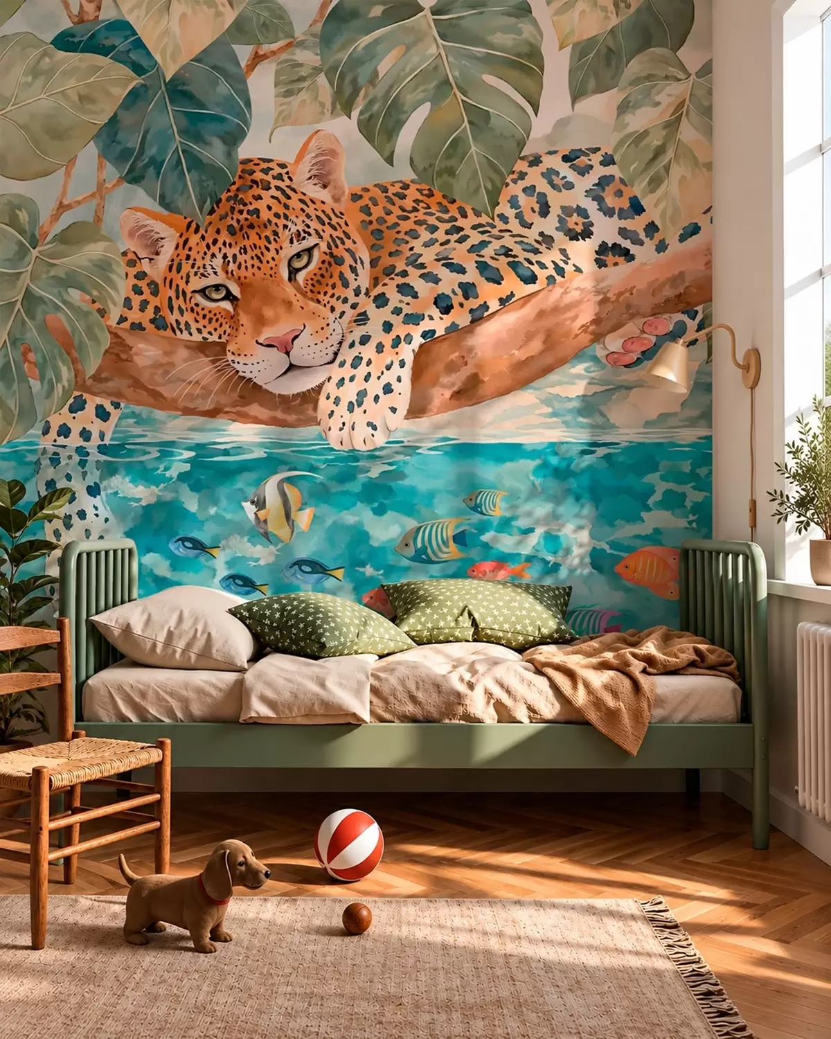Fototapete Leopard über blauem Wasser w05954