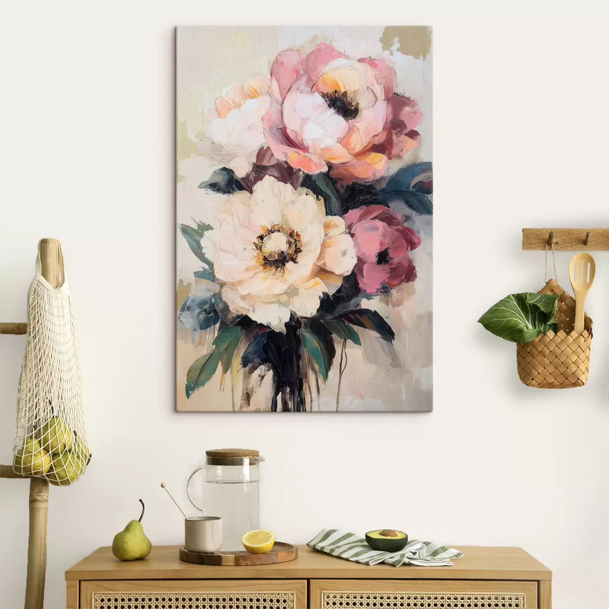 Wandbilder Rosa und cremefarbene Pfingstrosen s51007