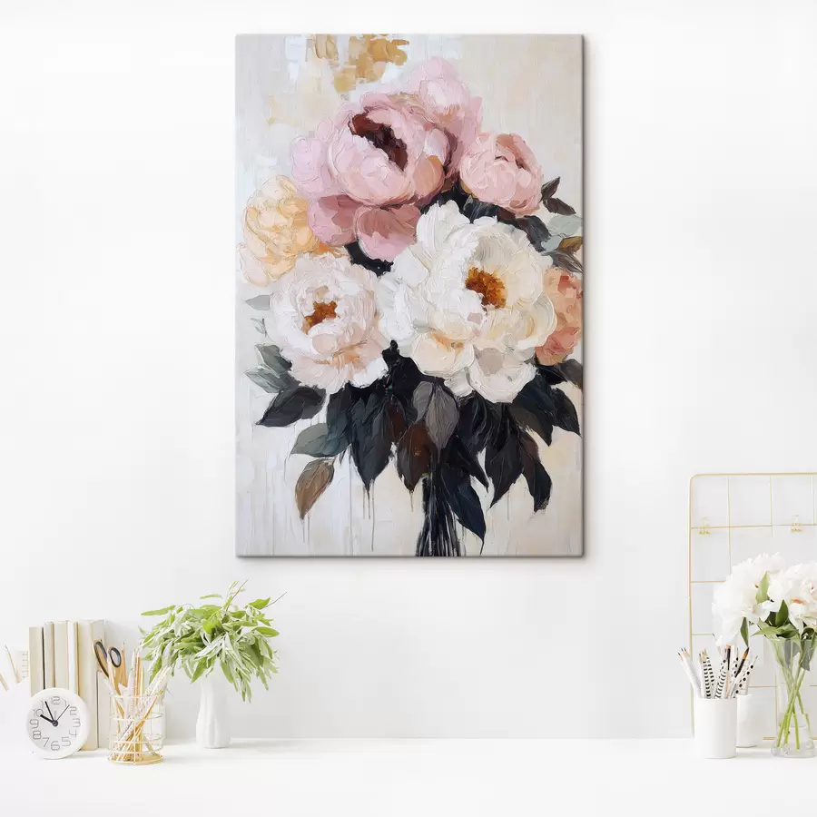 Wandbilder Strauß aus rosa und weißen Pfingstrosen s51008
