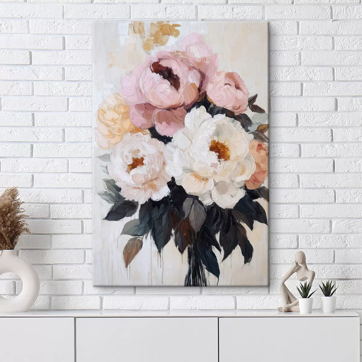 Wandbilder Strauß aus rosa und weißen Pfingstrosen s51008