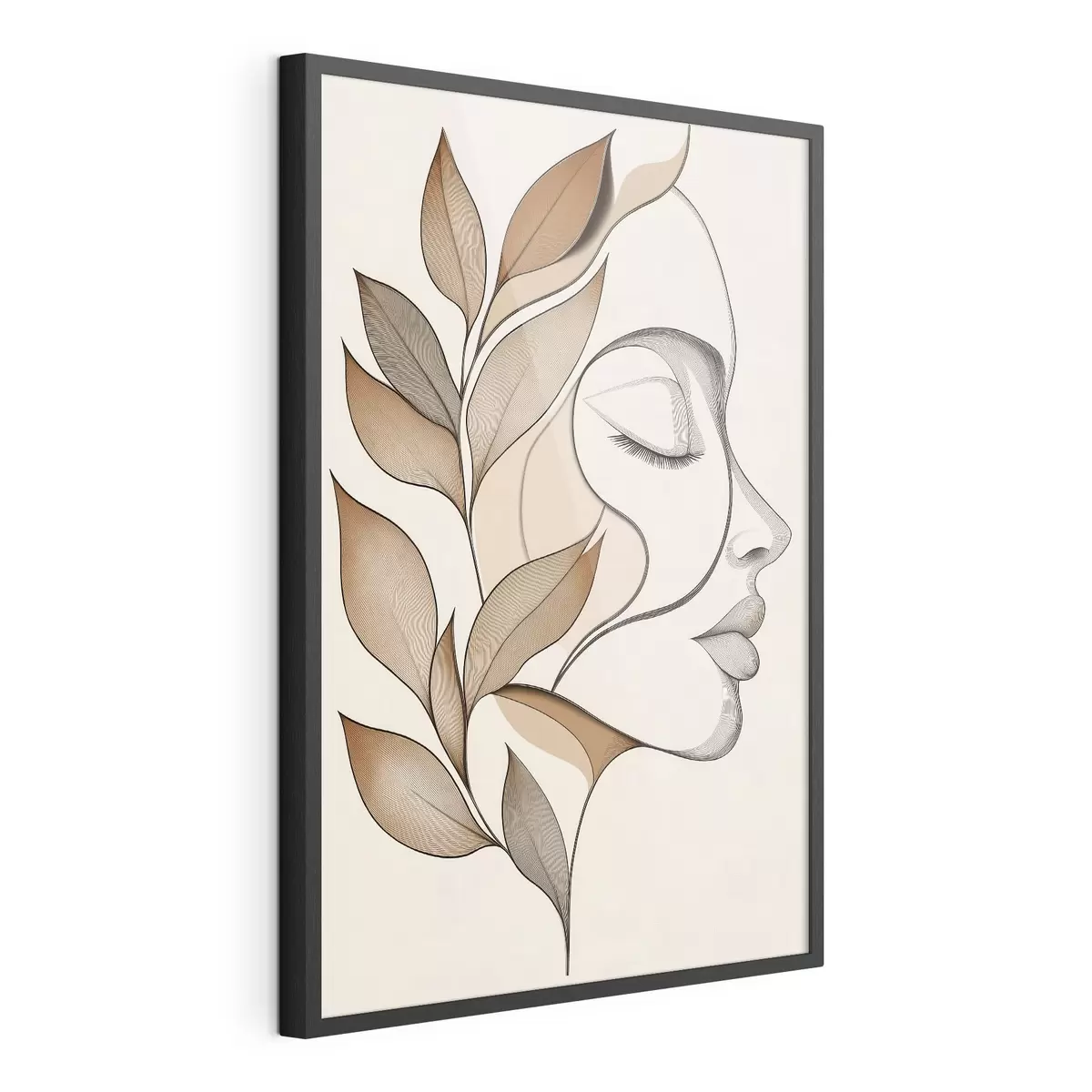 Poster Profil einer Frau mit Blättern f50997