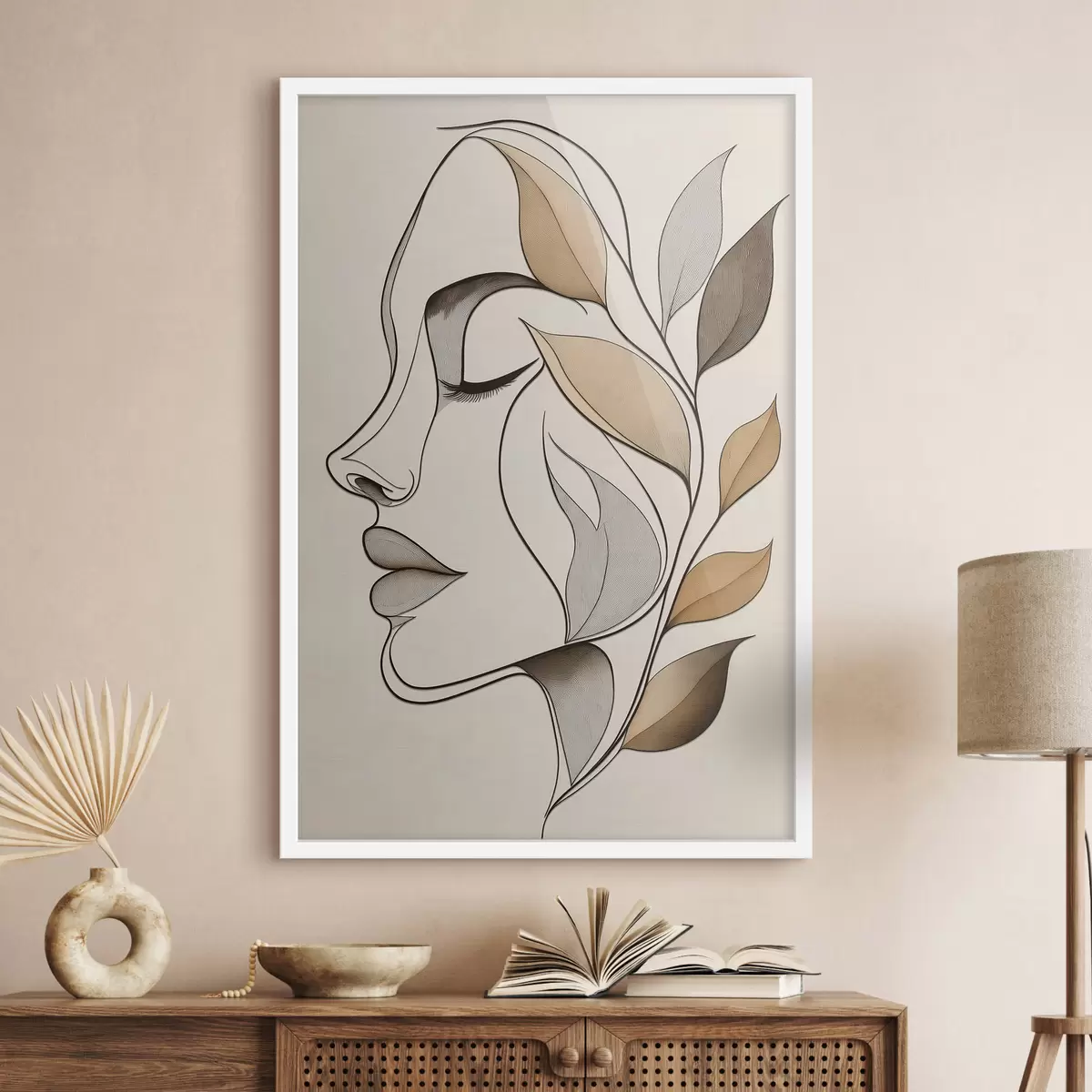 Poster Profil einer Frau mit Blättern f50998