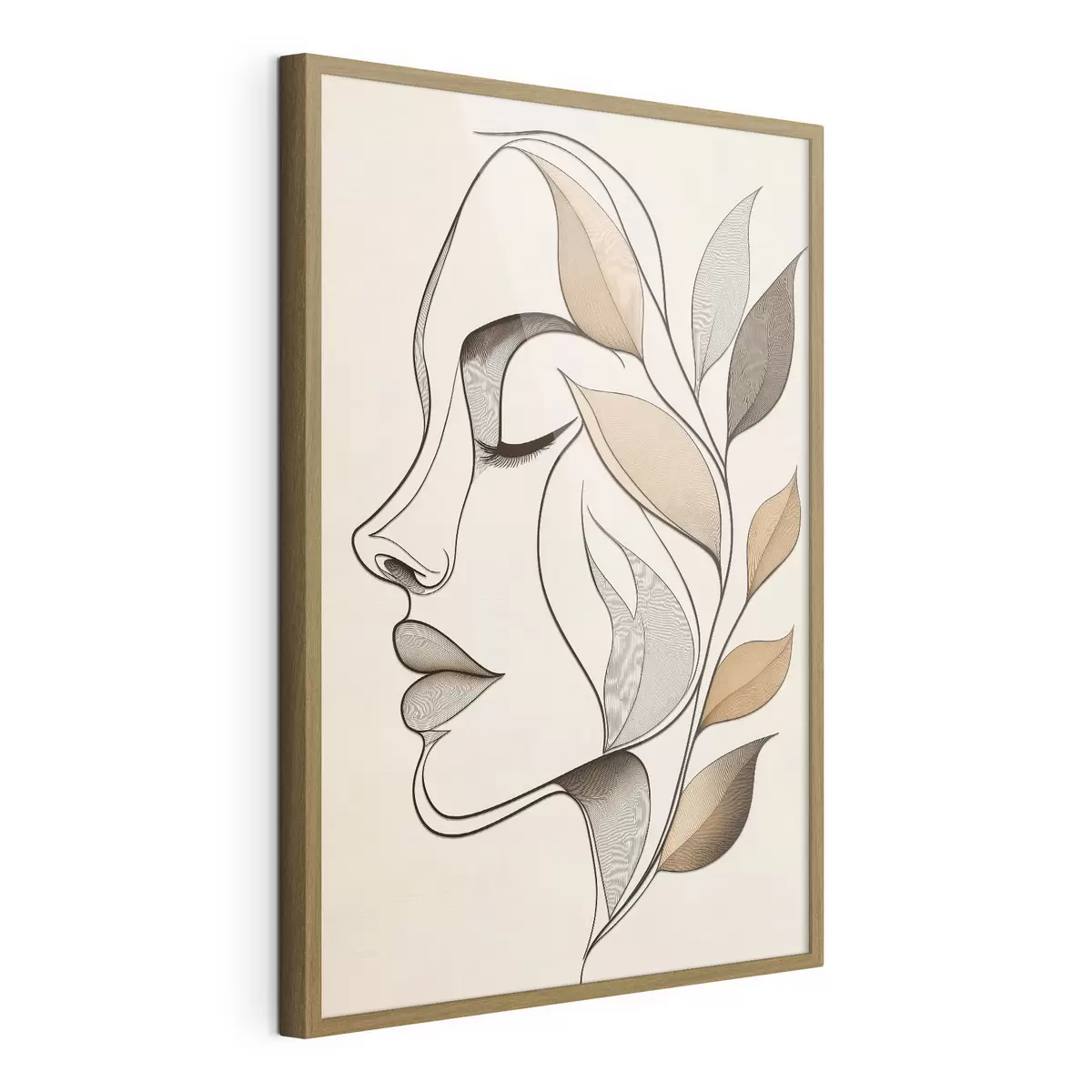 Poster Profil einer Frau mit Blättern f50998