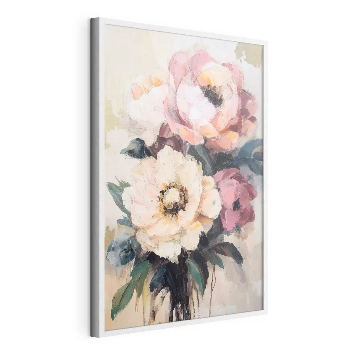Poster Rosa und cremefarbene Pfingstrosen f51007