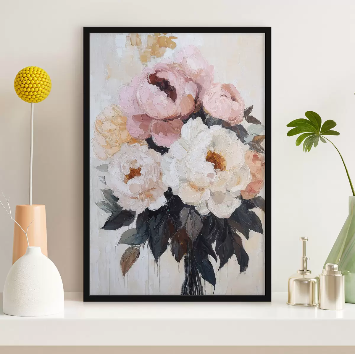 Poster Strauß aus rosa und weißen Pfingstrosen f51008