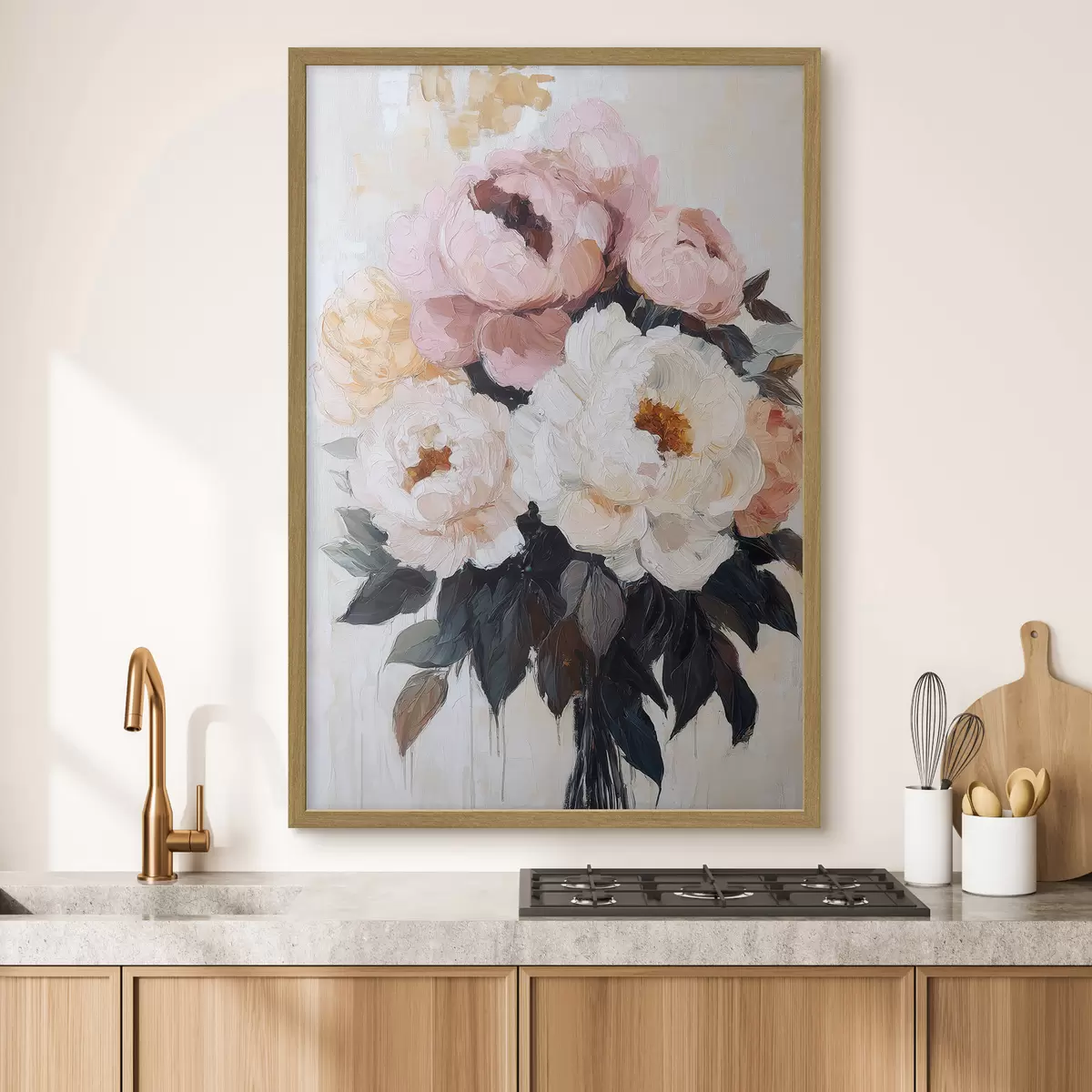 Poster Strauß aus rosa und weißen Pfingstrosen f51008
