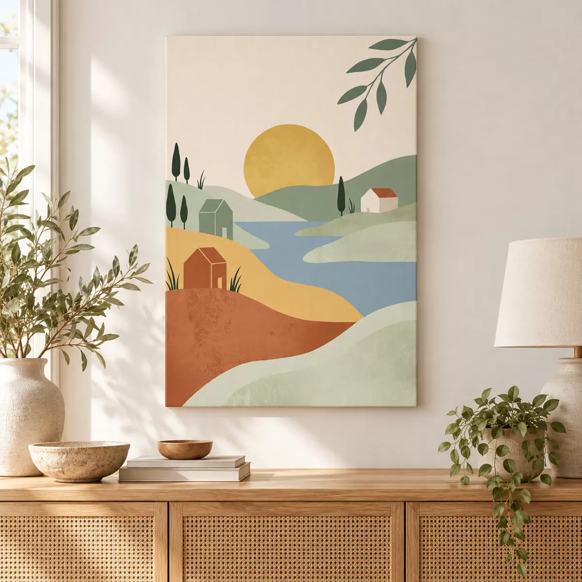 Wandbilder Eine friedliche Landschaft im Licht der untergehenden Sonne s50729