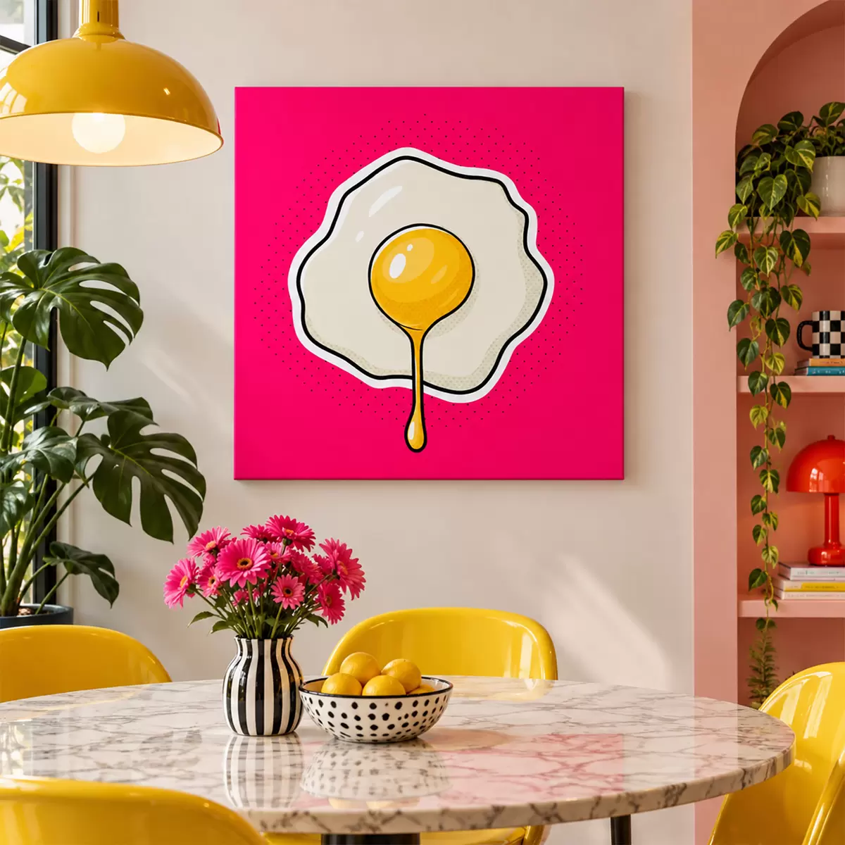 Wandbilder Ein Genuss mit Spiegelei auf rosa Unterlage s50788
