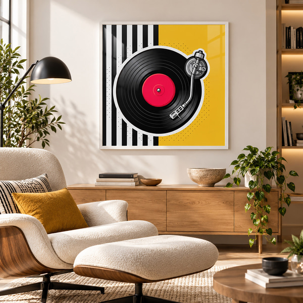 Poster Stilvoller Plattenspieler in leuchtenden Farben, Posters Musik, f50789wh : Uwalls