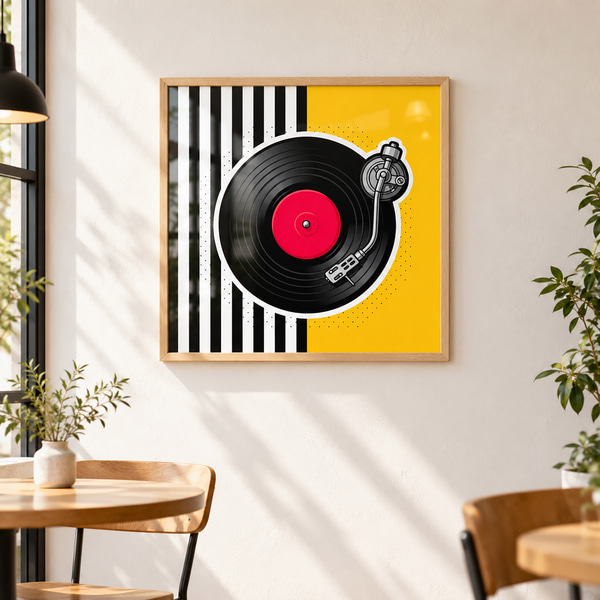 Poster Stilvoller Plattenspieler in leuchtenden Farben, Posters Musik, f50789wo : Uwalls