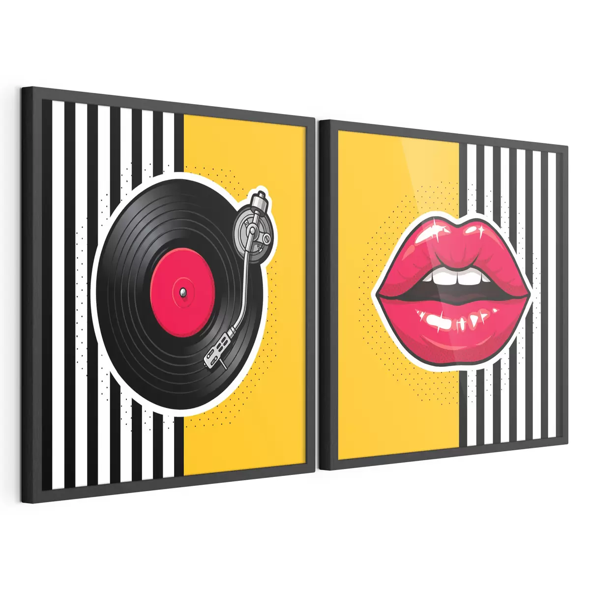 Poster Leuchtende Lippen und ein Vintage-Plattenspieler d31075