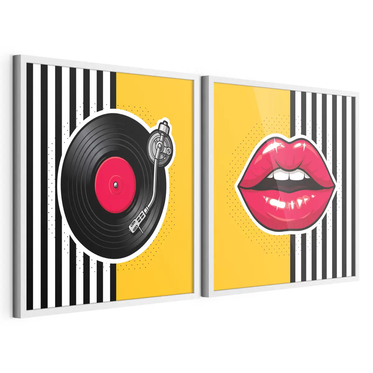 Poster Leuchtende Lippen und ein Vintage-Plattenspieler d31075