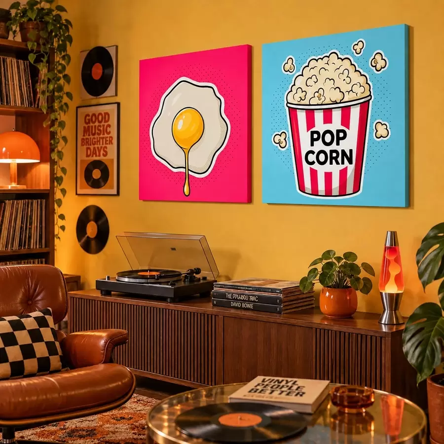 Fototapete Kunstwerk-Kombination aus Spiegelei und Popcorn m31076