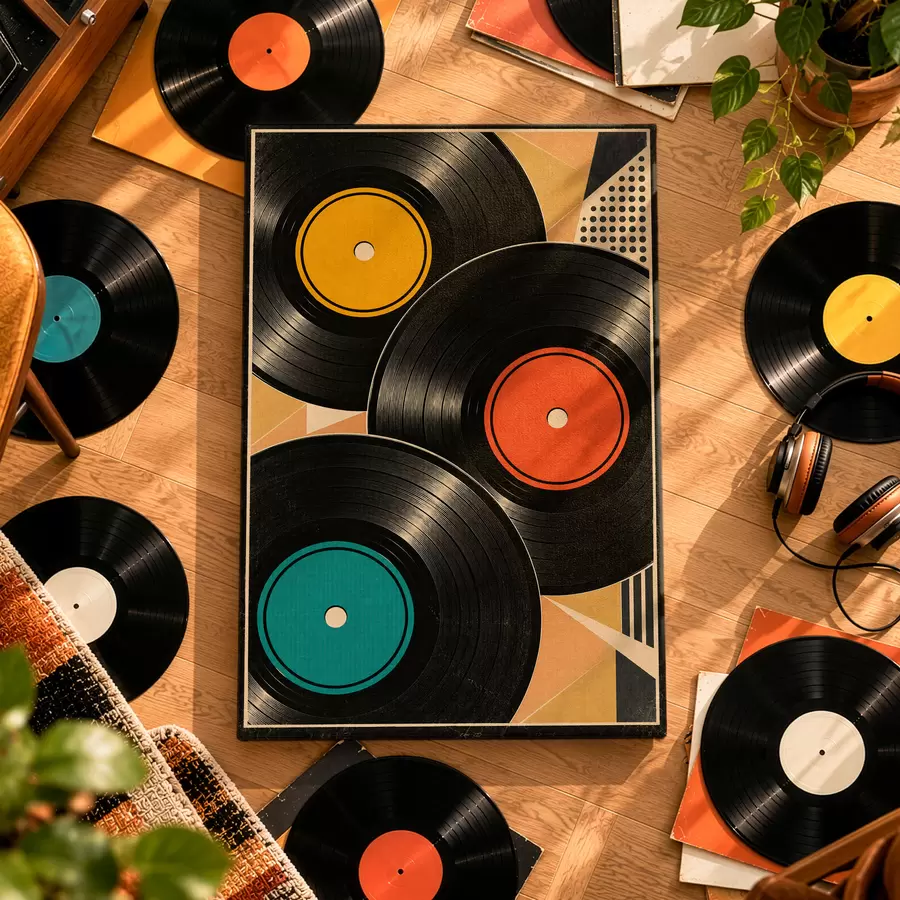 Wandbilder Retro-Flair mit bunten Schallplatten s50923