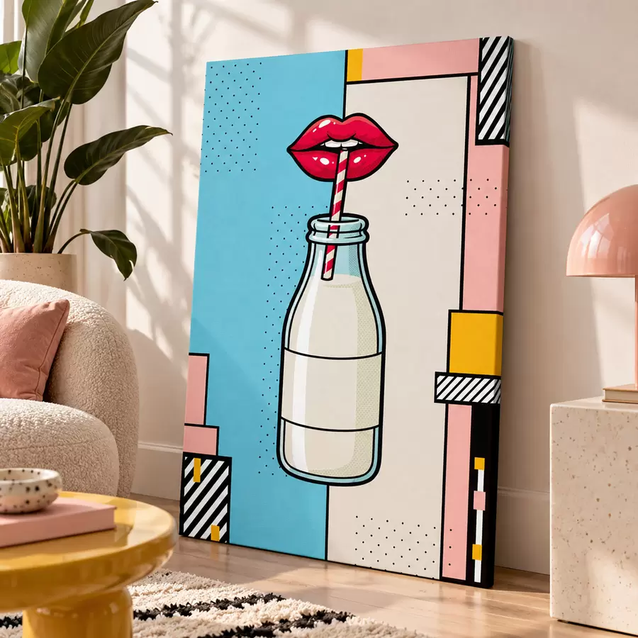 Wandbilder Nimm einen Schluck aus einer stilvollen Milchflasche s50786