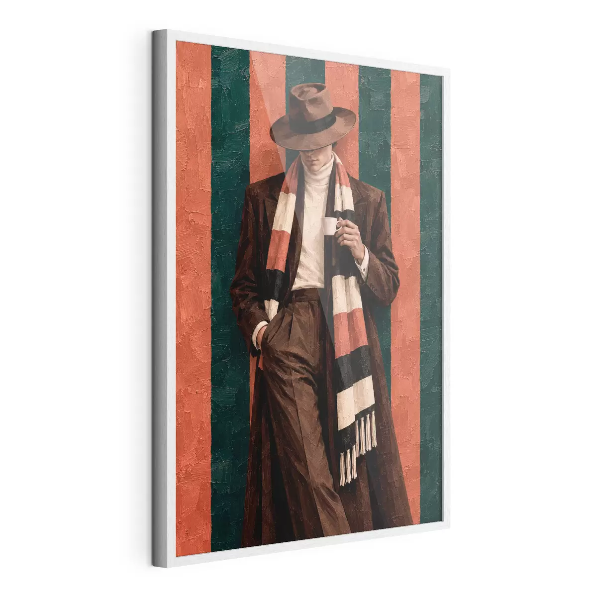 Poster Eine stilvolle Gestalt mit einem Becher in der Hand f50884