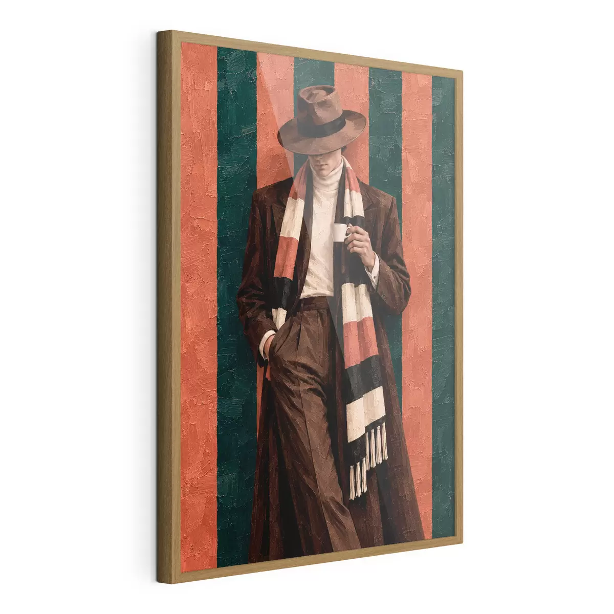 Poster Eine stilvolle Gestalt mit einem Becher in der Hand f50884