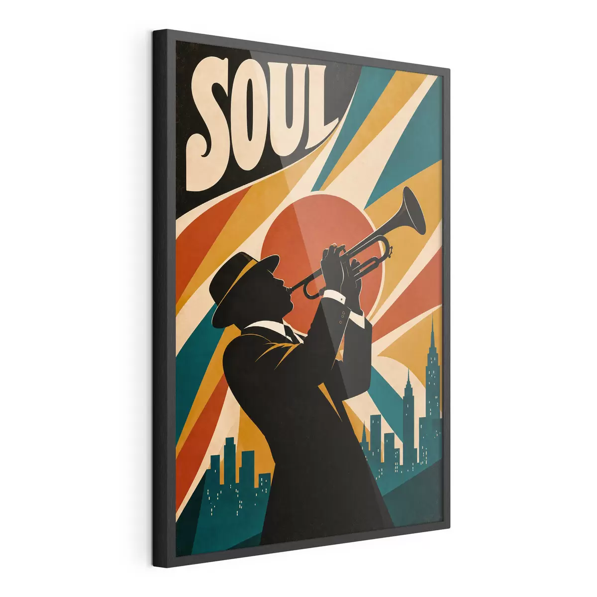 Poster Jazz hallt durch die Skyline der Stadt f50925