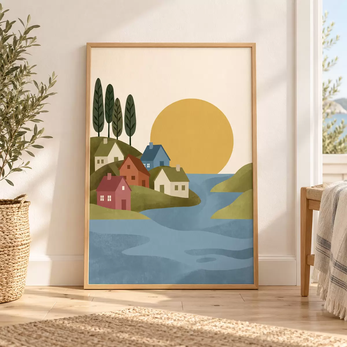 Poster Ein beschauliches Dorf am Flussufer f50734