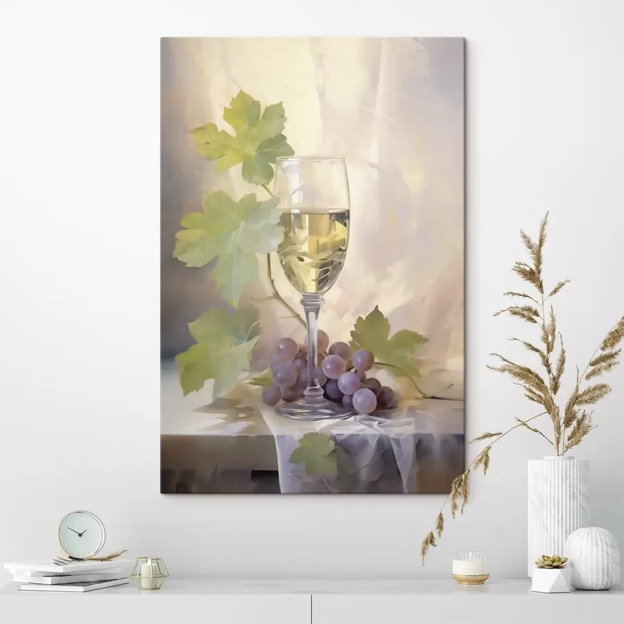 Wandbilder Ein Glas Wein und Weintrauben, Gemälde-Reproduktion s51123