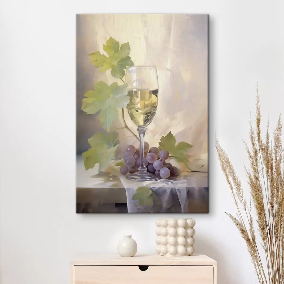 Wandbilder Ein Glas Wein und Weintrauben, Gemälde-Reproduktion s51123