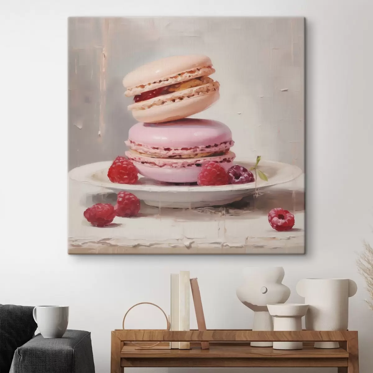 Wandbilder Macarons auf einem Teller, im Stil eines Gemäldes s51143