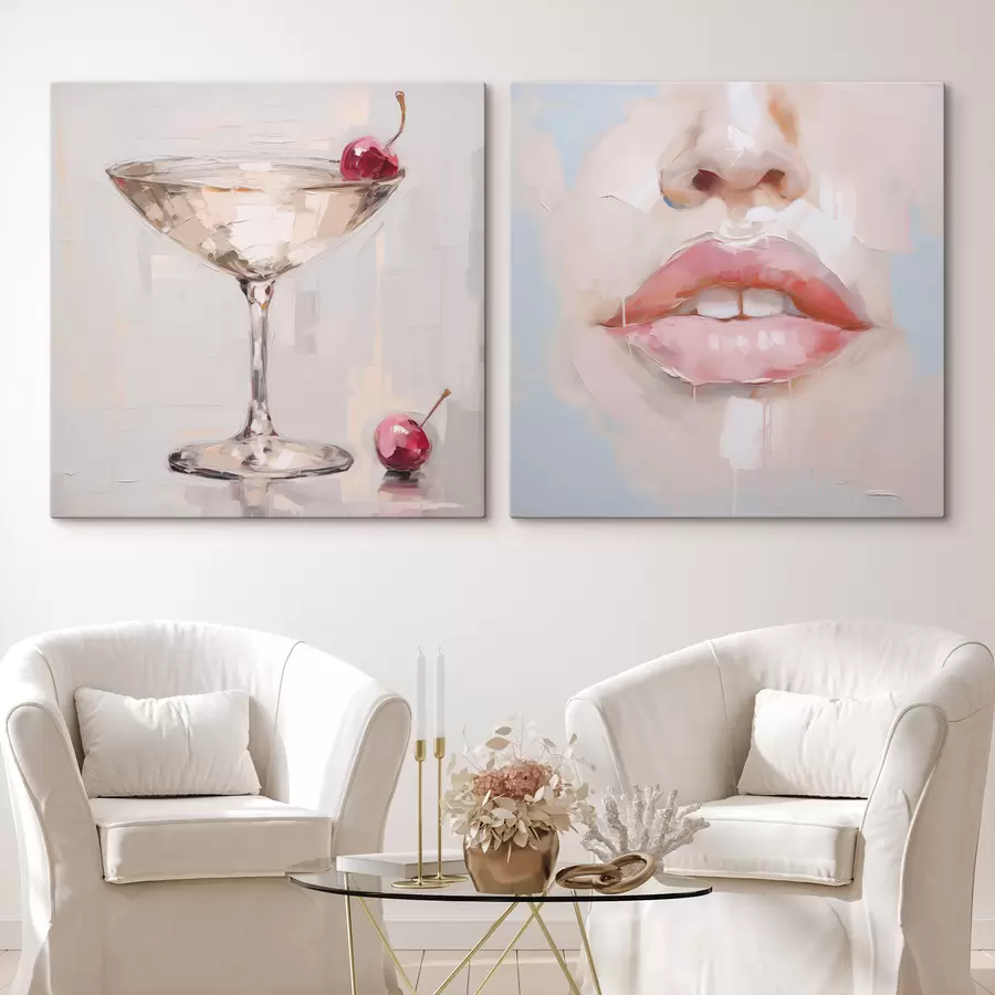 Wandbilder Lippen und ein Cocktail, die Nachbildung eines Gemäldes m31100